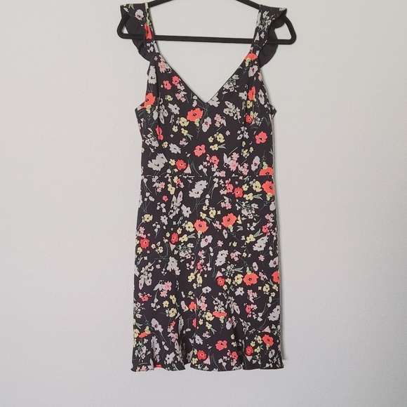 Aidan Mattox Floral Crepe Black Dress Sz8 - Picture 3 of 12